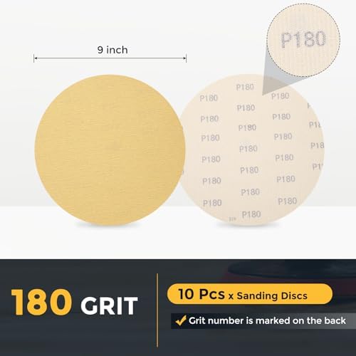 HARFINGTON 10 Pcs 9 Inch Sanding Discs 180 Grit Yellow Aluminum Oxide