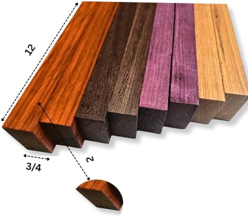 Exotic Hardwood Hobby Pack, 3/4" x 2" x 12", Purpleheart Padauk Wenge Canarywood Premium Lumber for Cutting Board, Charcuterie Board, and Woodworking Projects (2x12)