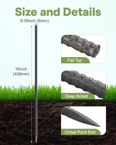 50 Pcs Ground Rebar Stakes 16 inch, Heavy Duty Metal Ground Anchors