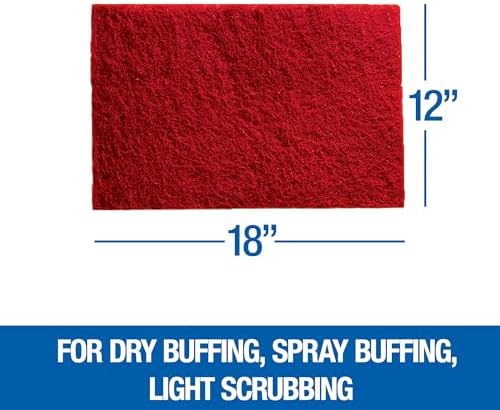Champion Mercer Floor Maintenance Pads, 12" x 18", Red (5 pack) for Dry Buffing, Spray Buffing, Light Scrubbing, Hardwood, Concrete
