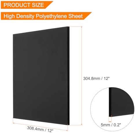 MECCANIXITY UHMW Sheet Ultra High Molecular Weight Polyethylene Sheet, 3/16" Thick Hard HDPE Plastic Sheet Board for DIY Craft 12" x 12" Black