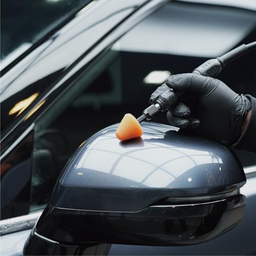 SPTA Orange Heavy Cut Pad, 5Pcs Orange Foam Cone Flexible Shaft Polishing Pad Set Perfectly Tailored for Small Area, polishing Door Handle recesses, Radiator grilles, Rims, and interiors -PT105-5