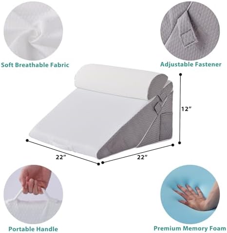 Bedluxe Wedge Pillow Set for After Surgery, Orthopedic Bed Wedge White/Grey