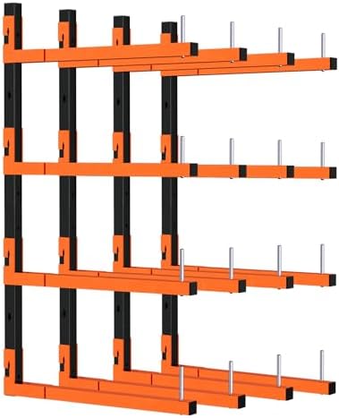 4 Pack Lumber Storage Rack, Wall Mount Removable & Adjustable Lumber Rack with 8-Level Holds Up 1040 Lbs, Heavy Duty Metal Garage Wood Rack for Workshop, Basement, Indoor and Outdoor