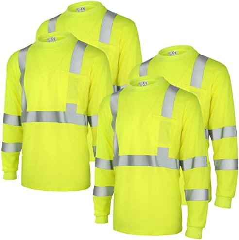 Amylove 4 Pcs Long Sleeve High Visibility Safety Shirts, L, Yellow