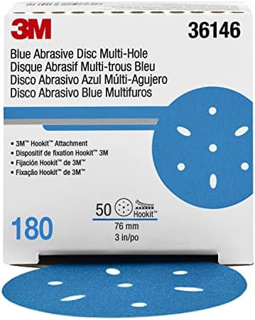 3M Hookit Blue Abrasive Disc, 321U, 36146, 3 in, 180+ Grade, Multi-Hole