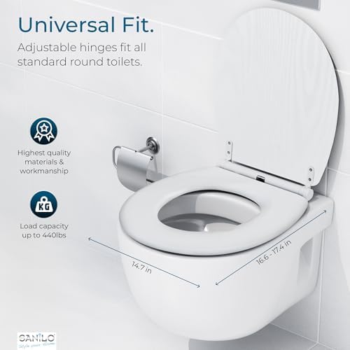 Sanilo Wooden Toilet Seat with Quick Release & Soft Close [ROUND] - Decorative & Slow Close Molded Wood Seat - With One Click for Easy Installation & Cleaning - With Adjustable Fit (White Wood)