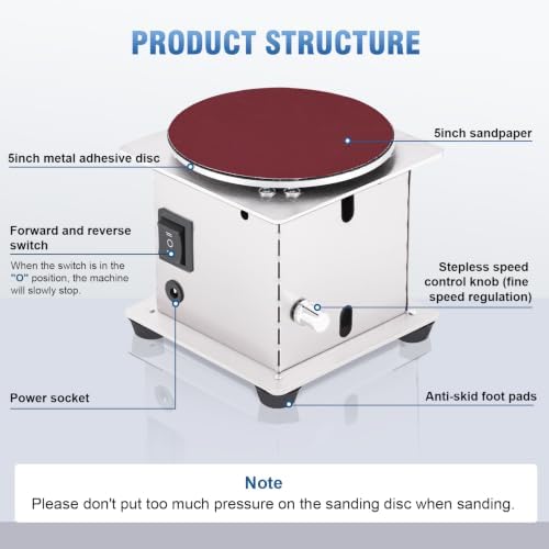 5 Inch Bench Disc Sander Stepless Speed Control, 6000RPM