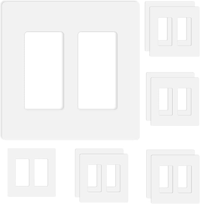 Screwless Decorator Wall Plates 2-Gang Switch Outlet Electrical Cover Plate Unbreakable Thermoplastic Faceplate for Decorative Receptacle Outlet Switch, White (10 Pack)