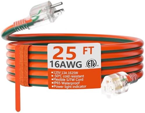 HUANCHAIN Indoor Outdoor Extension Cord 25 FT with Lighted 16/3 Gauge