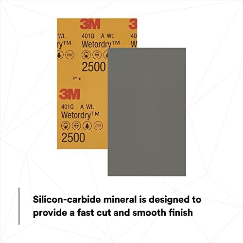 3M Wetordry Abrasive Sheet, 401Q, 02045, 2500+ Grade, 5 1/2 x 9 in