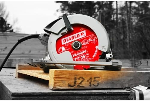 Diablo Framing Saw Blade for Wood - 7-1/4" Diameter, 24 ATB Teeth, 5/8" Arbor, .059" Kerf, 15° Hook Angle, .040" Plate, 8000 Max RPM - D0724X