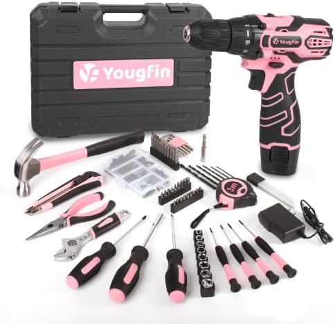 Pink Cordless Drill Driver Set 12V with Charger and 195PCS Tool Kit