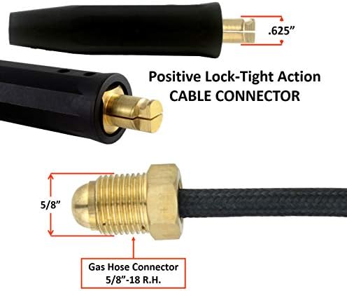 SÜA - 17FV Series - 150 Amp - Air Cooled - Flexible Head TIG Torch with Valve - 12.5 feet 2-Piece Cable - LC40 Connector