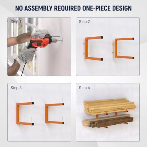 2 Pack Lumber Storage Rack, 4 Tier Wall Mount Wood Organizer, 440 LBS