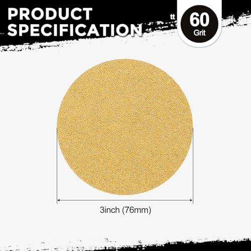 25Pcs Sanding Discs 3In 60Grit Hook and Loop Sandpapers Yellow