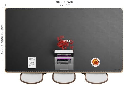 CENNBIE HUGE220 86.6" x 47" Black Leather Desk Mat for Conference Table, Dining Table, Work Table, Banquet Tables, Library Table