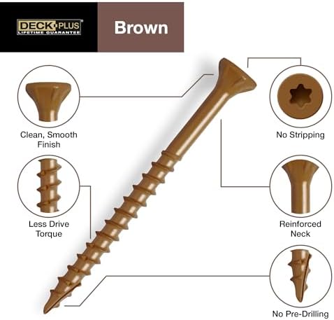 Deck Plus Deck Screws, #10 x 2-1/2in, 73 Pack, Brown