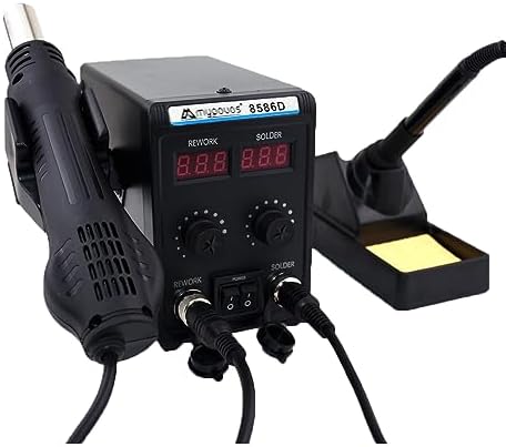8586D 110V Solder Station, 2 in 1 LCD Dual Digital Display SMD Hot Air Gun Rework Station and Soldering Iron,750W