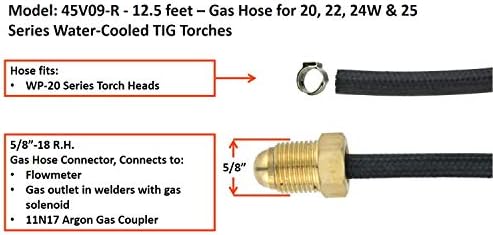 SÜA - Gas Hose for 20 Series Water-Cooled TIG Torches - 12.5 Feet - Super Flex Black Braided - Model 45V09-R