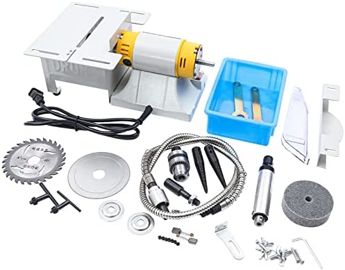 Lapidary Equipment Rock Polisher, 110V Mini Table Saw Jewelry Grinder Polishing Machine with Flexible Shaft for Jewelry, Wood, Amber, Metal, Jade 0-10000r/min