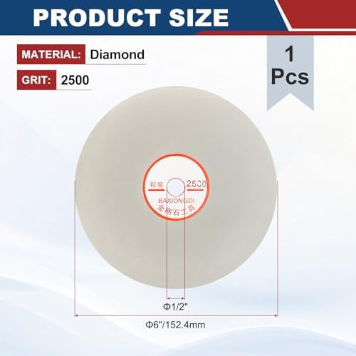 6 Inch x 1/2" Arbor Diamond Flat Lap Disc, 2500 Grit