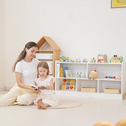 Leeshyah White Montessori Toy Shelf for Kids, 5-Section Storage Organizer