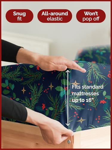 Christmas Sheet Set, Christmas Garland, Holiday Xmas Bedding Set - Twin