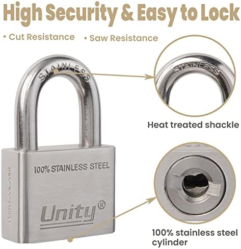Unity Marine Padlock Keyed Alike 100% Stainless Steel Weatherproof for Sea, Boat, Port, Gate, Anti-Pick (2, 40mm)