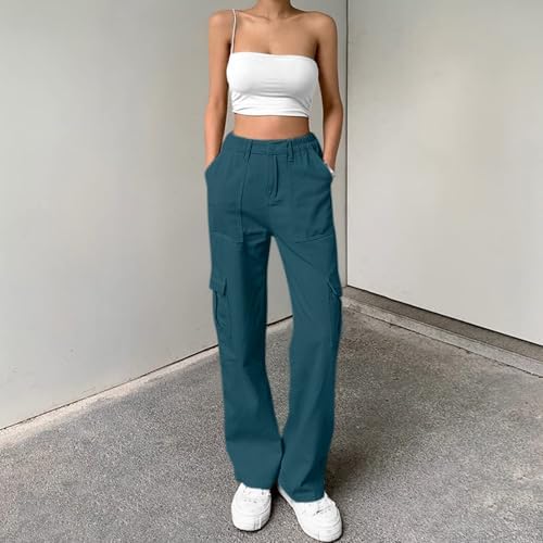 Lepunuo Cargo Pants for Women High Waisted Casual Pants Baggy Stretchy Wide Leg Y2K Streetwear with 6 Pockets