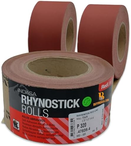 Indasa 2.75" PSA Sandpaper Roll - Rhynostick 80-Grit 27 Yard Long Continuous Roll, Self-Adhesive Stickyback Sand Paper for Woodworking, Automotive, Metal (Aluminum Oxide Plus Lubricant), Redline