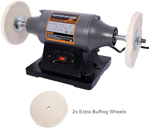6" Electric Polisher Benchtop Buffer Grinder,Polishing Machine Includes 4PCS 80Ply Thic Buffing Wheels,Ideal Bench Grinder Buffer Polisher for Polishing Metal,Jewelry,Knives,Wood,Jade (Gray, 6")