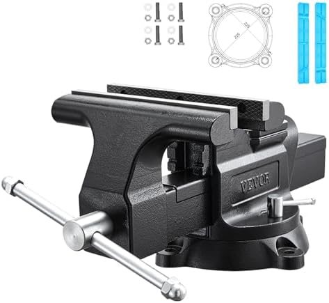 VEVOR Heavy Duty Bench Vise, 10" Jaw Width, Multi-Purpose Ductile Iron Bench Vise with Anvil and 360-Degree Locking Swivel Base, 4.3" Throat Depth, 10" Max Jaw Opening, for Drilling, Pipe Cutting
