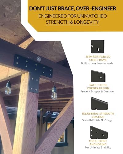 4 Pcs Ultra-Thick T Post Bracket, 12" x 8" Extreme Weatherproof Flat Mending Plate, Heavy Duty Structural Connector for 4x4 6x6 Lumber, Outdoor Pergola, Cabin & Deck Timber Framing