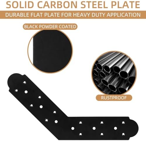 135-Degree Steel Flat Bracket, 4 Pcs Angled Brackets Fixing Mending Plates, Black Repair Plate Corner Brace With Screws Set for Wood Lumber Timber Connectors