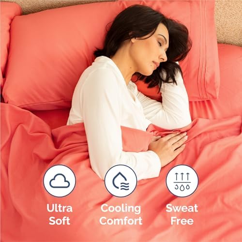 King Size 4 Piece Sheet Set - Comfy Breathable & Cooling Sheets - Coral