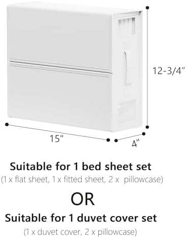 SheetCube Bed Sheet Organizers and Storage 4 Pack, Foldable Linen Closet Organizer with Window and Label, Bedding Folder Storage Box Container for Blanket, Duvet Cover Set, Bed Sheet Set - White