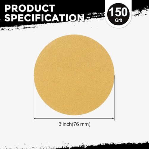 50Pcs Sanding Discs 3In 150Grit Hook and Loop Sandpapers Yellow