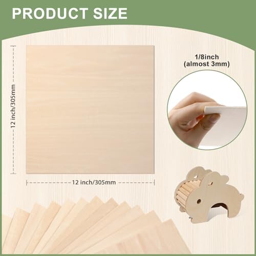 24 Pack Basswood Sheets 1/8 x 12 x 12 Inch for Crafts, Basswood Sheets Plywood Sheets for Laser Cutting & Engraving, Architectural Models.Unfinished Wood Sheets for DIY Projects.