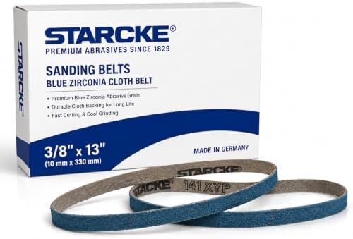 3/8 x 13 Inch Sanding Belts - Starcke Premium 60 Grit Blue Zirconia Cloth Belt Sanders for Woodworking, Metal, Composites & Aluminum, Autobody Sandpaper Belts, Narrow Air File Belt Sanding - 30 Pack