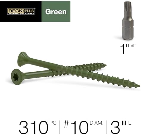 Deck Plus Deck Screws, #10 x 3in, 310 Pieces,5 Lb Box, Green