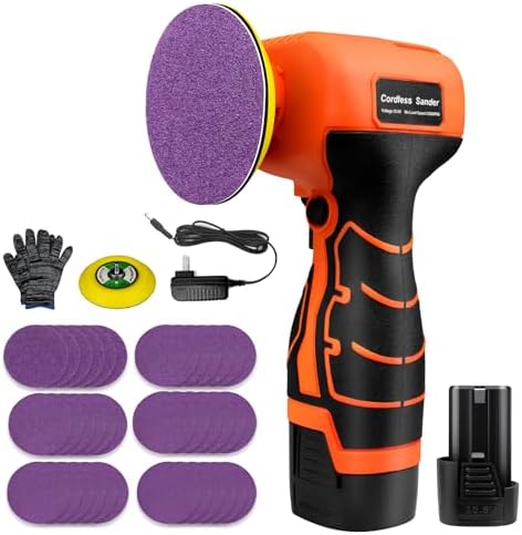 Cordless Electric Sander with 36PCS Sandpapers, 3500 RPM, 2000mAh Battery, Lightweight & Compact Design for Wood, Metal, Paint Removal, and DIY Projects