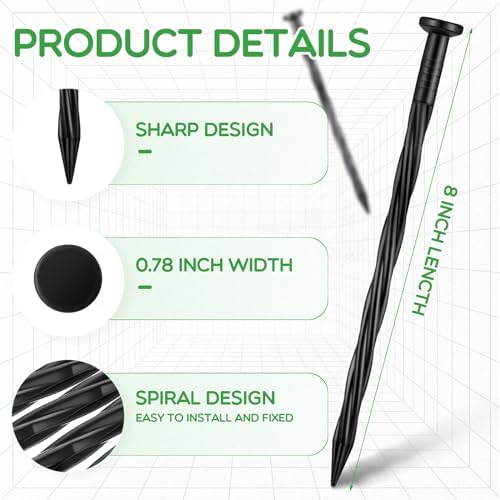 Handepo 400 Pcs Landscape Edging Nails Bulk 8 Inch Spiral Landscape Anchoring Spikes Plastic Edging Nails Yard Garden Anchoring Spikes for Weed Barrier Paver Edging Artificial Turf Stakes