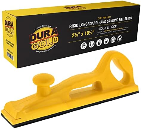 Dura-Gold Pro Series Rigid Longboard Hand Sanding File Block with Both Hook & Loop Backing and PSA Backing Adapter Pad & 240 Grit PSA Longboard Sandpaper 20 Yard Roll, 2-3/4" Wide