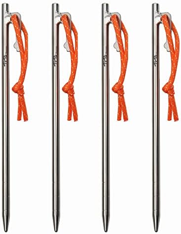 TiTo Titanium Tent Pegs Stakes Lightweight Snowfield Grassland Heavy Duty Tent Nails for Outdoor Camping Hiking and Plant Support Garden Stakes 4pcs/6pcs (7×200mm-4pcs)
