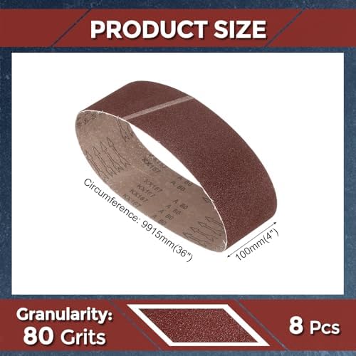 8 Pcs Sanding Belts 4 x 36 Inch 80 Grit Aluminum Oxide