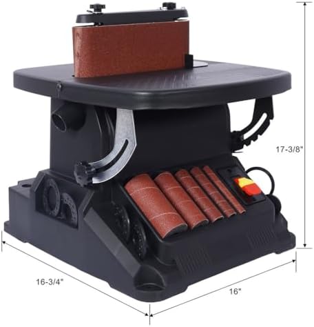 Oscillating Belt and Spindle Sander, 2-in-1 Combination Woodworking Sander with 4x24 Belt and 5 Sanding Sleeves, Tilting Table and Dust Port