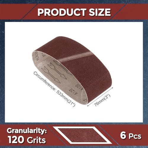 6 Pcs Sanding Belts 3 x 21 Inch 120 Grit Aluminum Oxide