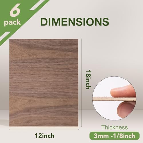 Rowood 6 Pack Walnut Plywood 1/8,12x16.5x1/8inch,Thin 3mm Unfinished Plywood for Laser Cutting & Engraving,DIY Adult Craft Project Kits for Ornaments, Models Drawing,Wood Burning-WB111