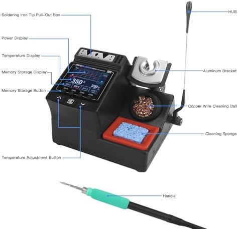 A9ED Soldering Station Full-Color Display Curve Mode Rapid Heating 212°F-842°F Solder Station Soldering Iron with C210 Handle and 3 Soldering Tips